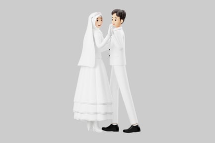 Preview: Cartoon wedding couple holding hands