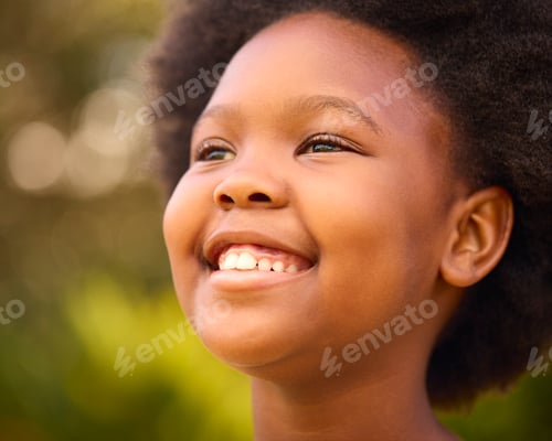 Preview: Close Up Of Smiling And Laughing Young Girl Outdoors In Countryside Or Garden