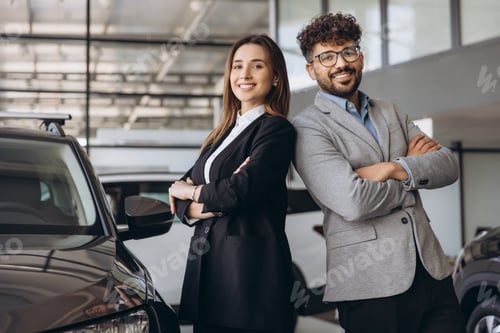 Preview: Car salespeople standing back to back in a dealership
