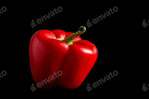 Preview: Sweet red bell pepper on a black background.
