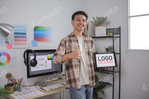 Preview: Top Down View of Vibrant Pencil Tips and Messy Wooden Scraps on Blue Surface