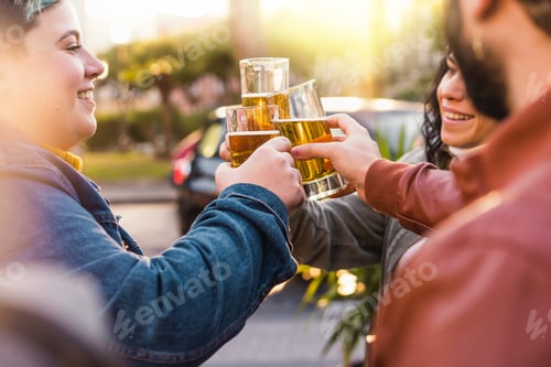 Preview: Friends Toasting Beers at Sidewalk Cafe