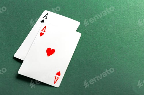 Preview: Cards and chips for poker on green table