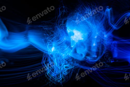 Preview: Blue Light wave of energy explosion with elegant glowing lines. Abstract technology background.