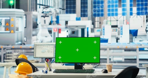 Preview: Mockup computer in empty facility used to inspect solar plant machinery