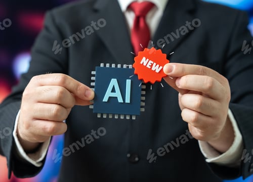 Preview: A businessman presents a new AI tool. An improved version of artificial intelligence for business