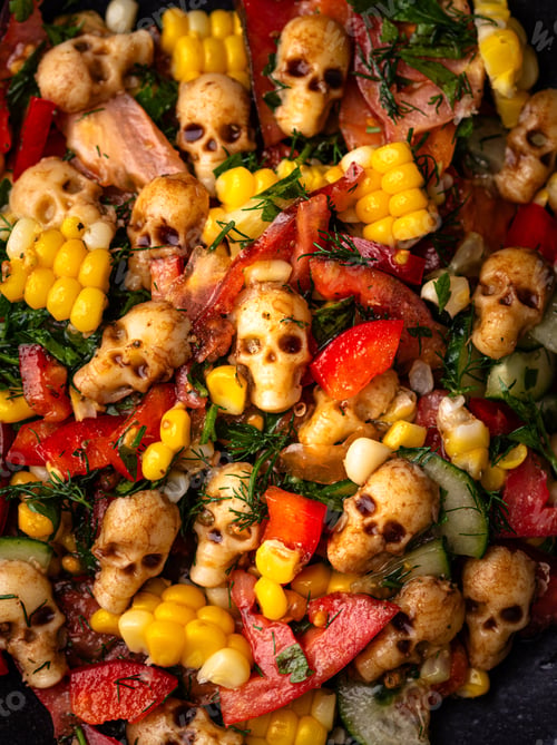 Preview: Halloween salad with cheese in shape of skull