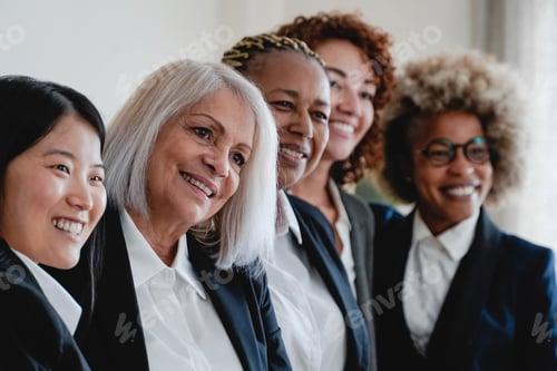 Preview: Multiracial business women having fun inside modern office - Focus on left senior female