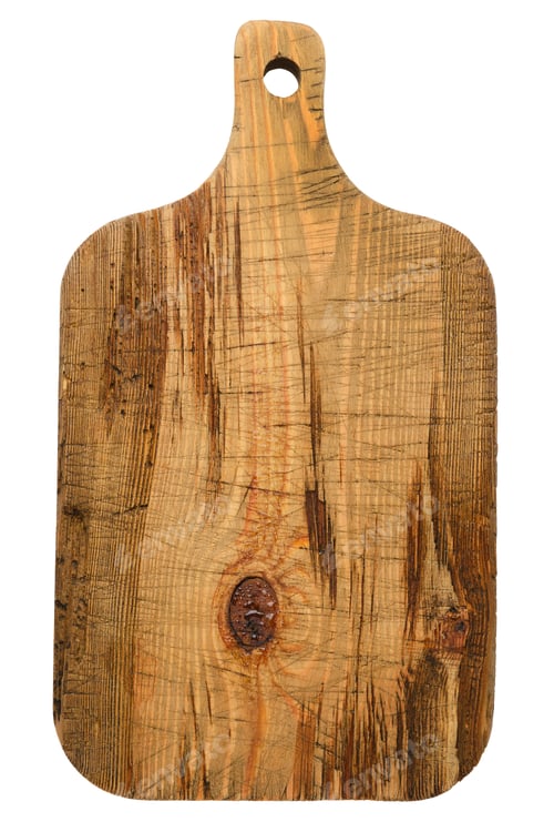 Preview: Old wooden cutting board isolated on white
