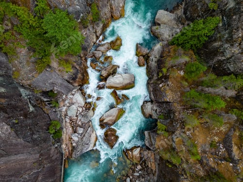 Preview: River in a Rocky Mountain Canyon. British Columbia, Canada. Aerial Nature Background