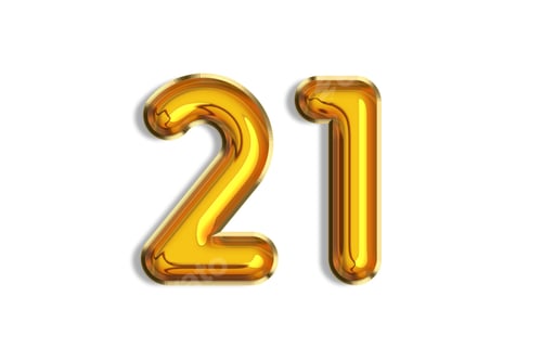 Preview: 21 years old. Gold balloons, 21th anniversary number, happy birthday congratulations. Illustration