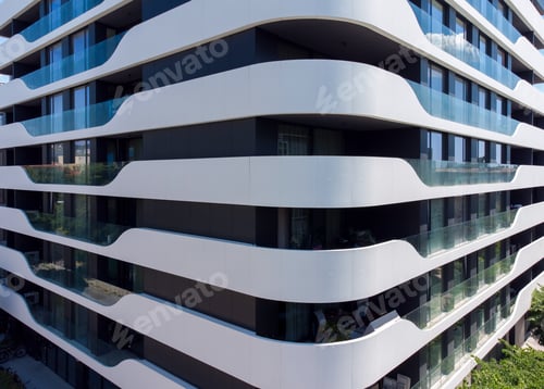 Preview: Facade of the new office building. Modern architecture, residential building