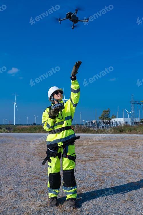 Preview: Engineers using drone to inspect wind farm