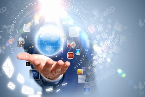 Preview: Image Of Globe On Palm Of Businessman. Media Technologies