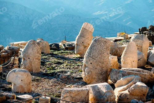 Preview: Heads of the statues on Nemrut Dag on the sunset.