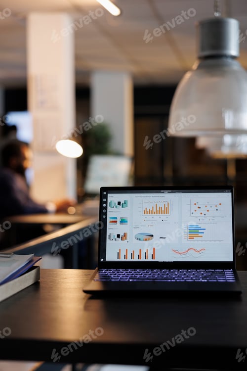 Preview: Laptop computer with company investment profit progress