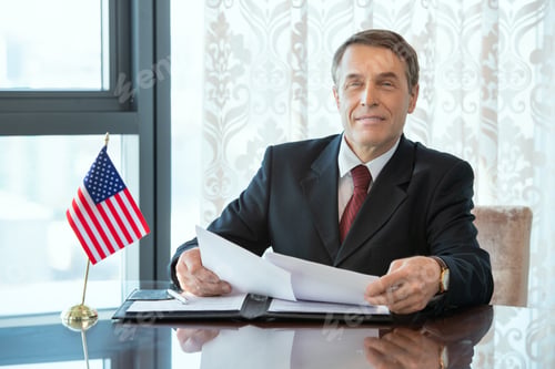 Preview: Photo realistic digital collage of successful American delegate or businessman