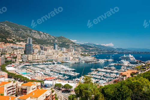 Preview: Monaco, Monte Carlo cityscape. Real estate architecture on mount