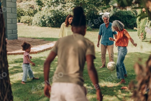 Preview: happy multi ethnic family play outside together