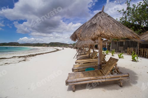 Preview: bamboo deck chair on the beach, Tanjung Ann beach, Lombok, Indonesia