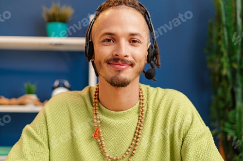 Preview: Portrait of a young guy with headset, customer service worker