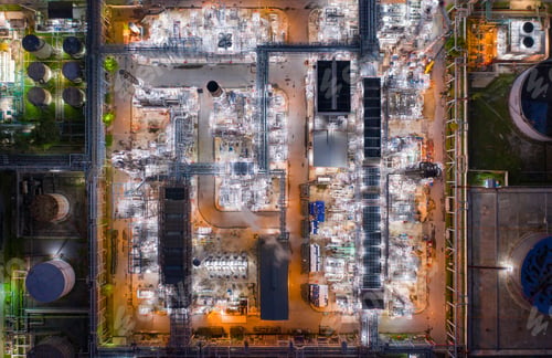 Preview: Petrochemical oil refinery in Bangkok City, Thailand. Oil and gas tanks in industry factory.