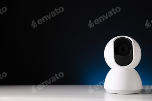 Preview: White surveillance camera on a dark background