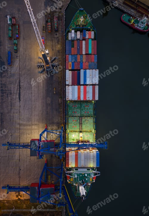 Preview: Aerial drone view of Large car cargo ship entering the port in Varna