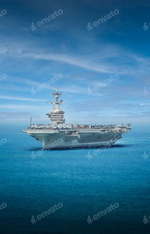 Preview: Nuclear war ship, Navy ship, Military navy. nuclear carrier running in the ocean.