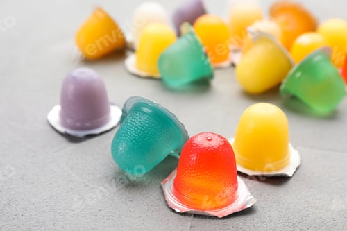 Preview: Tasty bright jelly cups on light table