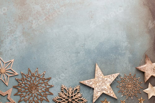 Preview: Beautiful Christmas gold flower on vintage blue background.