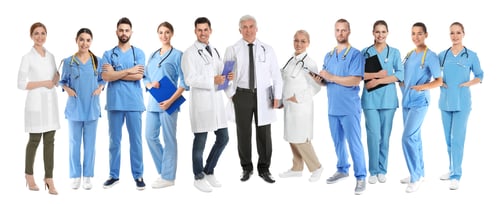 Preview: Different healthcare workers in uniforms on white background