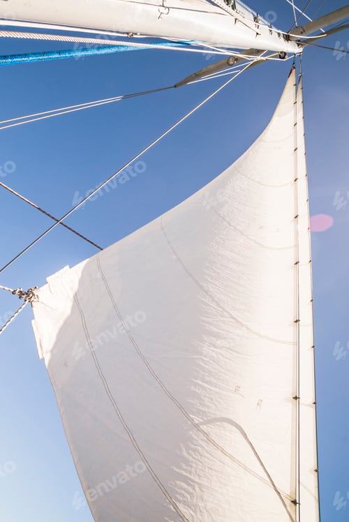 Preview: Sailing boat mast and sails, Bay of Islands, from Russell, Northland Region, North Island, New Zeala