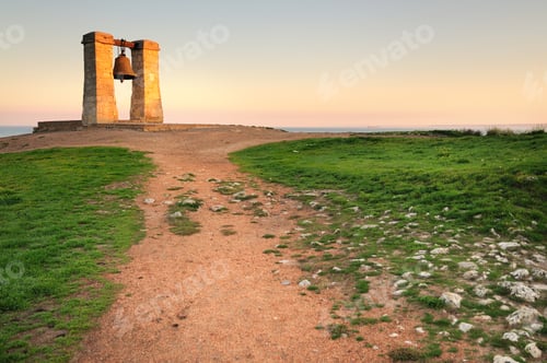 Preview: Chersonese large old bell by the sea on a field with grass