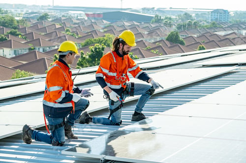 Preview: Engineer working setup Solar panel at the roof top. Engineer or worker work on solar panels or solar