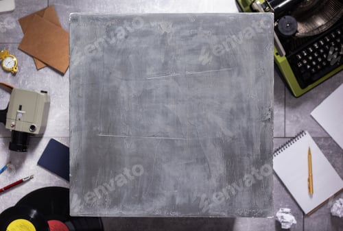 Preview: Empty table and relax creative concept design. Movie and screenwriter or composer concept
