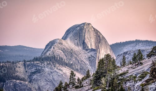 Preview: A beautiful mountain view against a lilac afternoon sky
