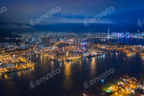 Preview: container cargo ship in the export and import business and logistics. Shipping to the harbor