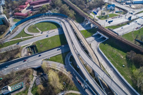 Preview: Aerial view of a freeway intersection