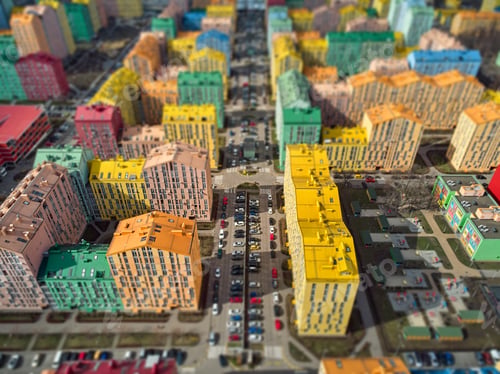 Preview: Aerial top view of a drone in the colorful modern city. Comfort town Kyiv Ukraine