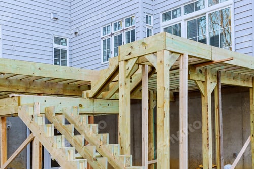 Preview: Fragment planks installing wood floor for patio deck with new wooden decking