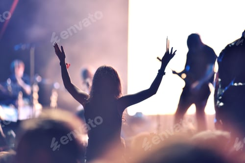 Preview: Crowd Partying at a Music Concert, Audience Raising Hands Up