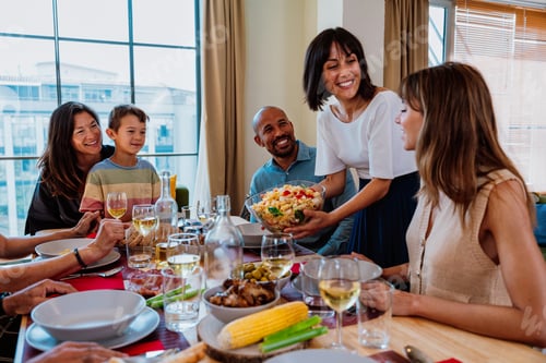 Preview: Family and friends reunion at home. family gathering enjoying dinner party meal together
