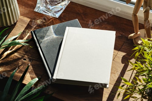 Preview: Books by the window on wooden windowsill in sunlight
