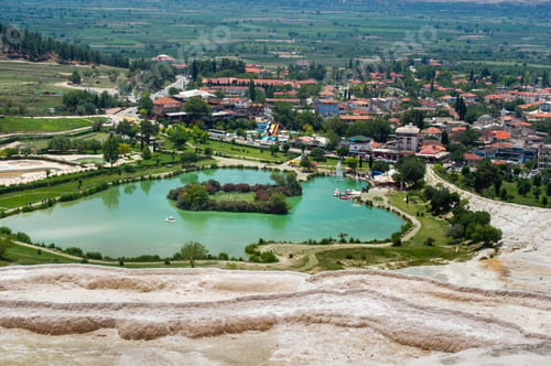 Preview: Lake and natural carbonate formations on a mountain in Pamukkale, Turkey
