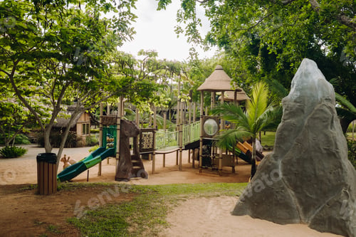 Preview: A public Playground in a Park on the island of Mauritius. Colorful Playground in the Park. A Park