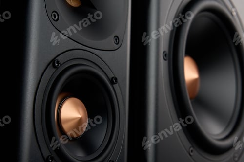 Preview: Audio system on dark background. Sound speakers