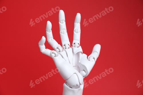 Preview: One white mannequin hand on red background