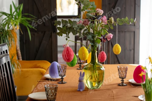 Preview: real table paper eggs decoration for Easter. Indoor