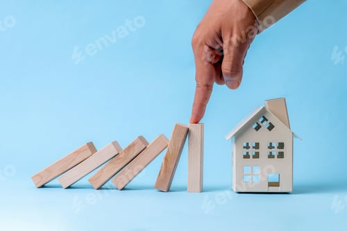 Preview: Finger Stops Falling Domino Blocks From Hitting A House Model